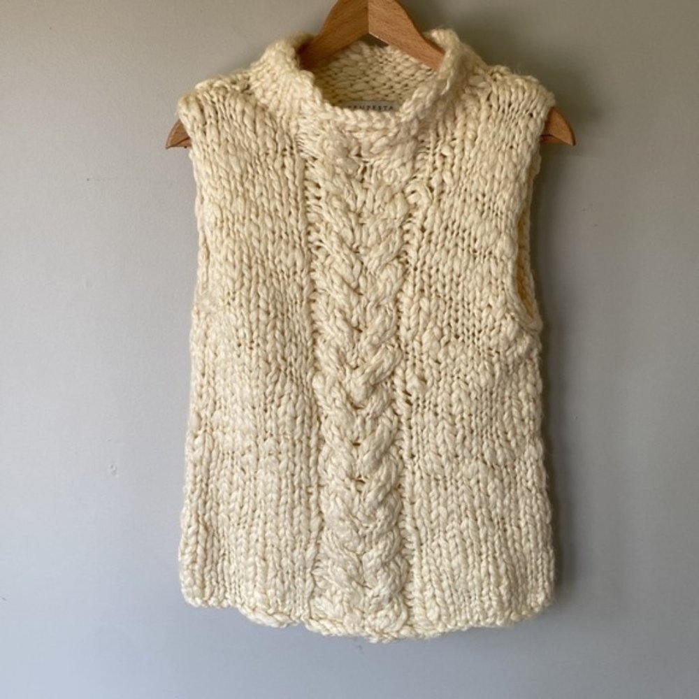 TEMPESTA Gruppo Americano chunky knit neutral wool blend sweater vest Sz L